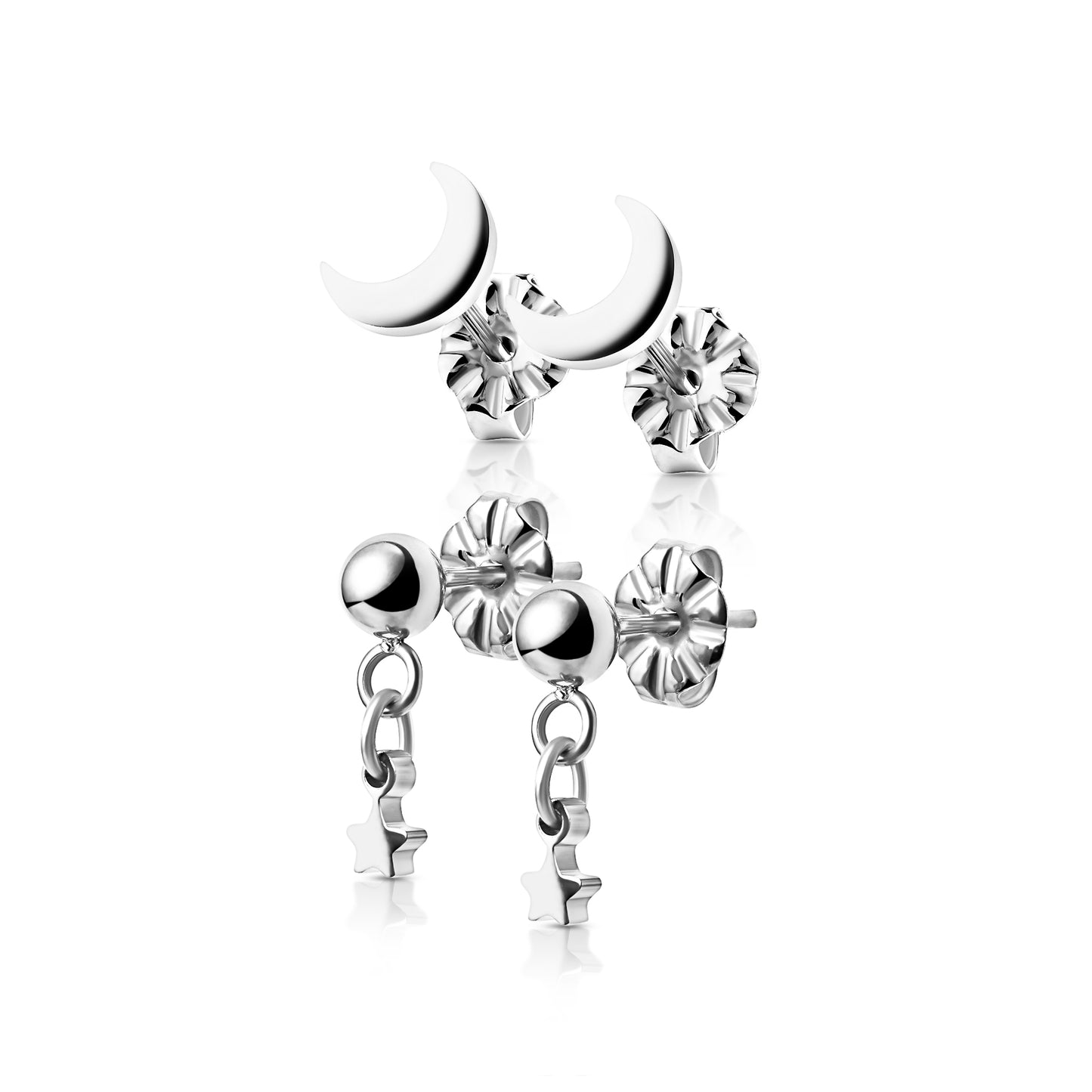 Titanium Moon and Star Stud Pack Earrings - SkinKandy | Body Jewellery & Piercing Online Australia