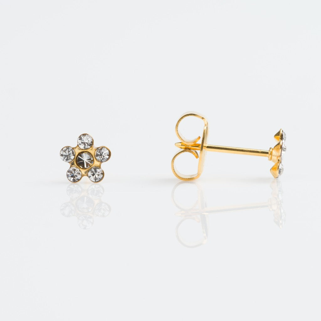 14K Solid Gold Daisy Crystal Piercing