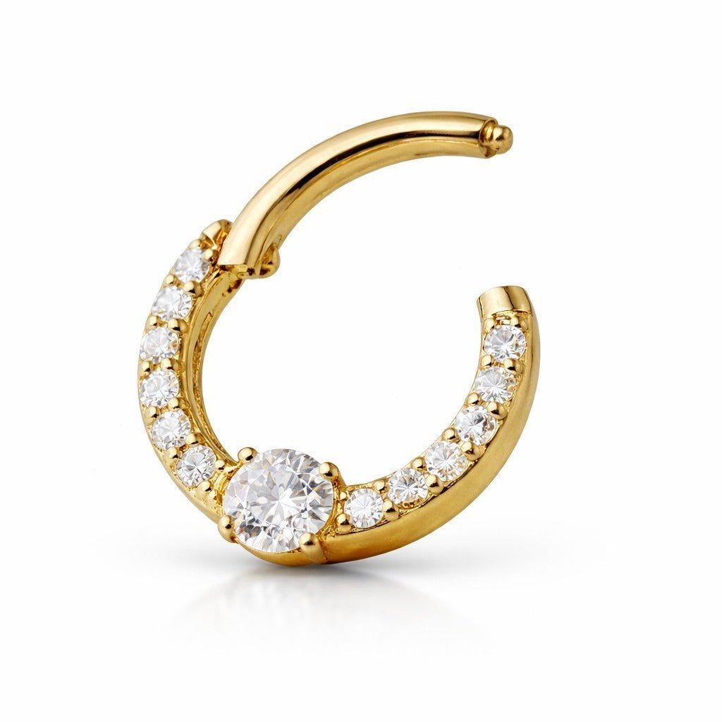 14K Solid Gold Round Clear CZ Segment Ring - SkinKandy | Body Jewellery & Piercing Online Australia
