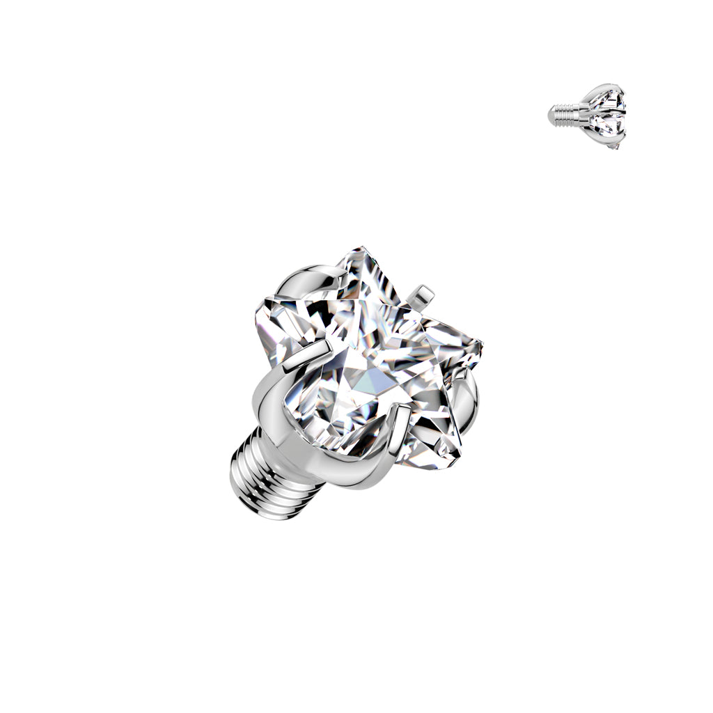 Titanium Internally Threaded Top Prong Set Star CZ Top Clear Piercing