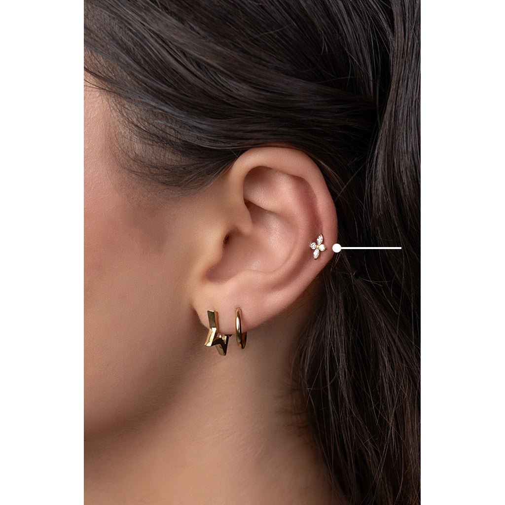 Titanium Flatback with Flower, Dual Round, and Marquis Cubic Zirconia - SkinKandy | Body Jewellery & Piercing Online Australia