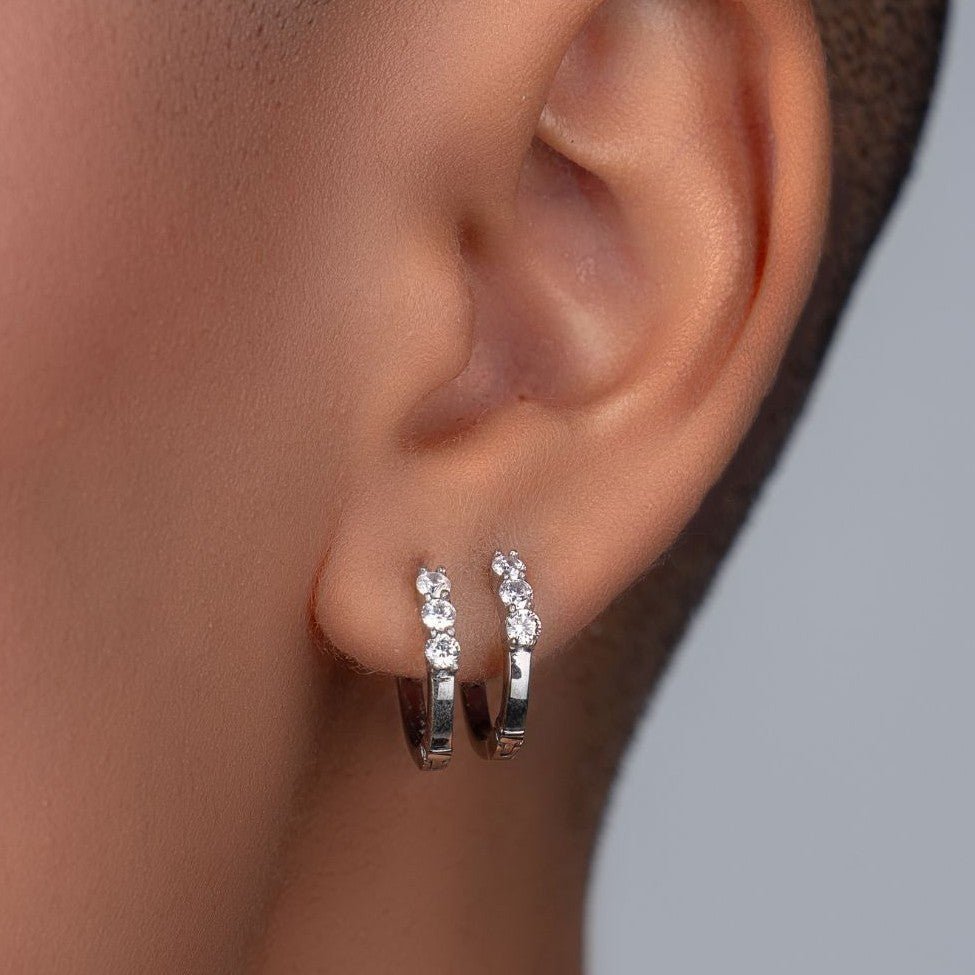 316L Stainless Steel Basic Hoop Earrings with 3 Round Cubic Zirconia - SkinKandy | Body Jewellery & Piercing Online Australia