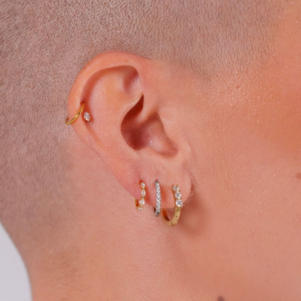 316L Stainless Steel Basic Hoop Earring with 3 Round Cubic Zirconia - SkinKandy | Body Jewellery & Piercing Online Australia