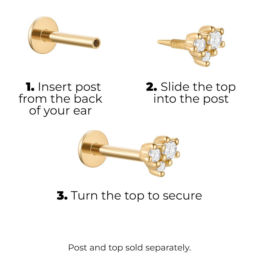 14K Solid Gold Guided Internally Threaded Top with Small Constellation Clear Cubic Zirconia - SkinKandy | Body Jewellery & Piercing Online Australia