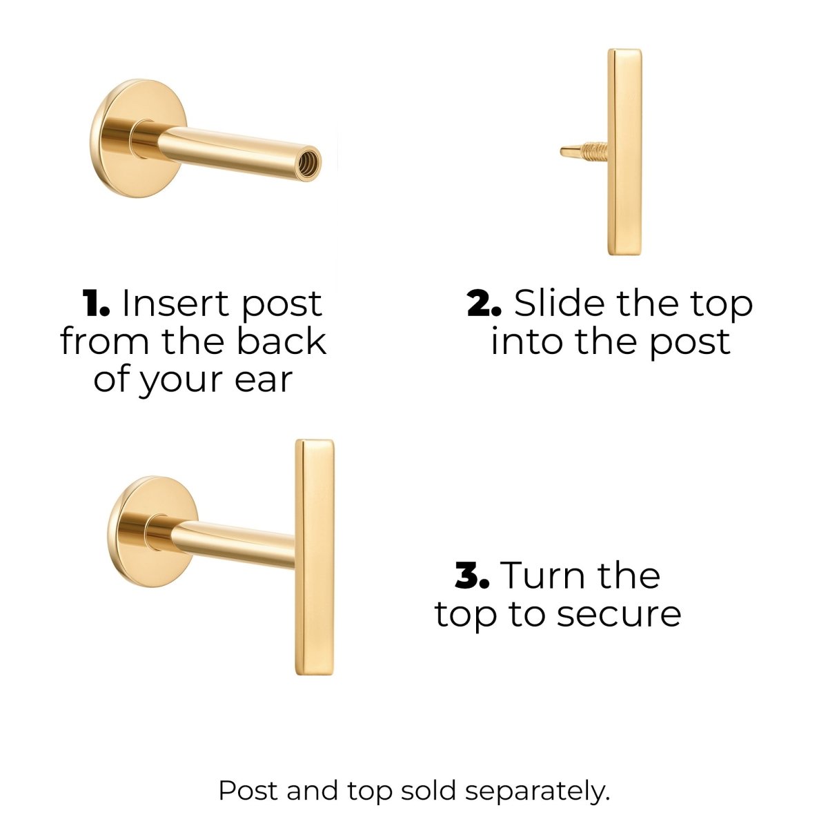 14K Solid Gold Guided Internally Threaded Top Plain Bar 6mm - SkinKandy | Body Jewellery & Piercing Online Australia