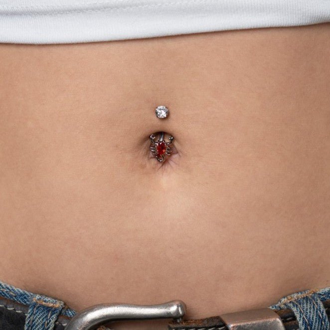 316L Stainless Steel Internally Threaded Scorpion Cubic Zirconia Navel Bar - SkinKandy | Body Jewellery & Piercing Online Australia