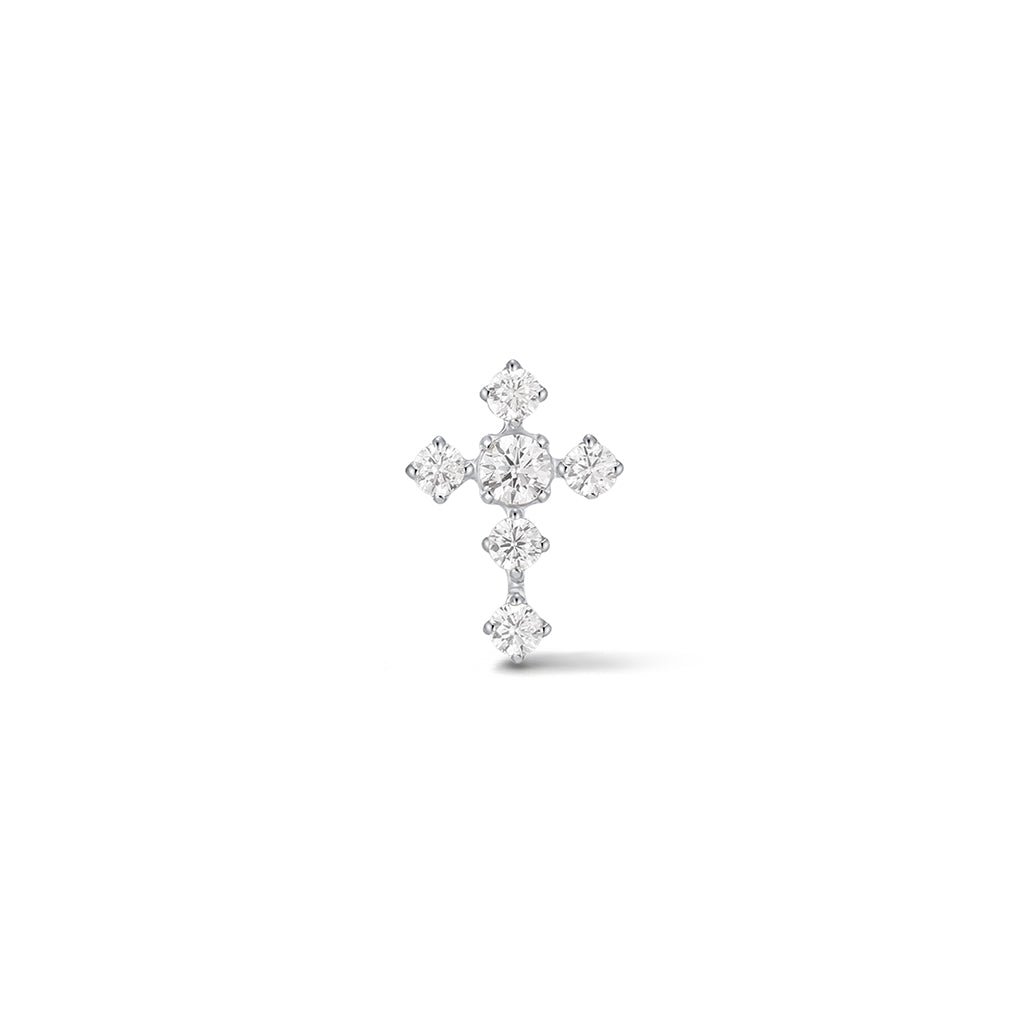 Silver-tone cubic zirconia cross flatback piercing