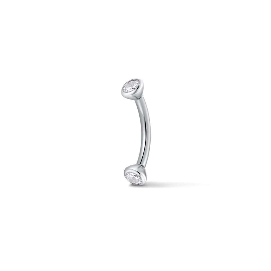 Silver-tone bezel-set cubic zirconia curved barbell piercing