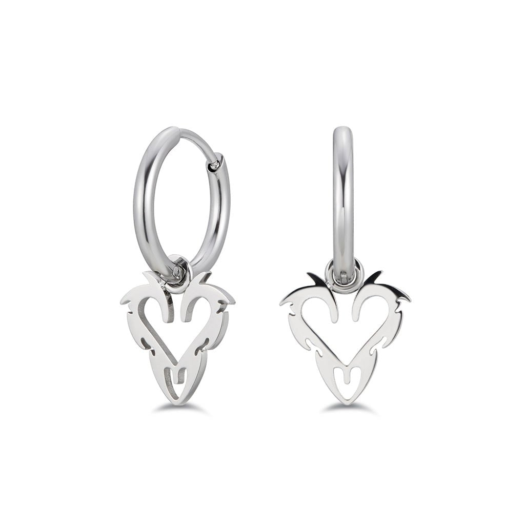 316L Stainless Steel Y2K Heart Drop Classic Hoop Earring - SkinKandy | Body Jewellery & Piercing Online Australia