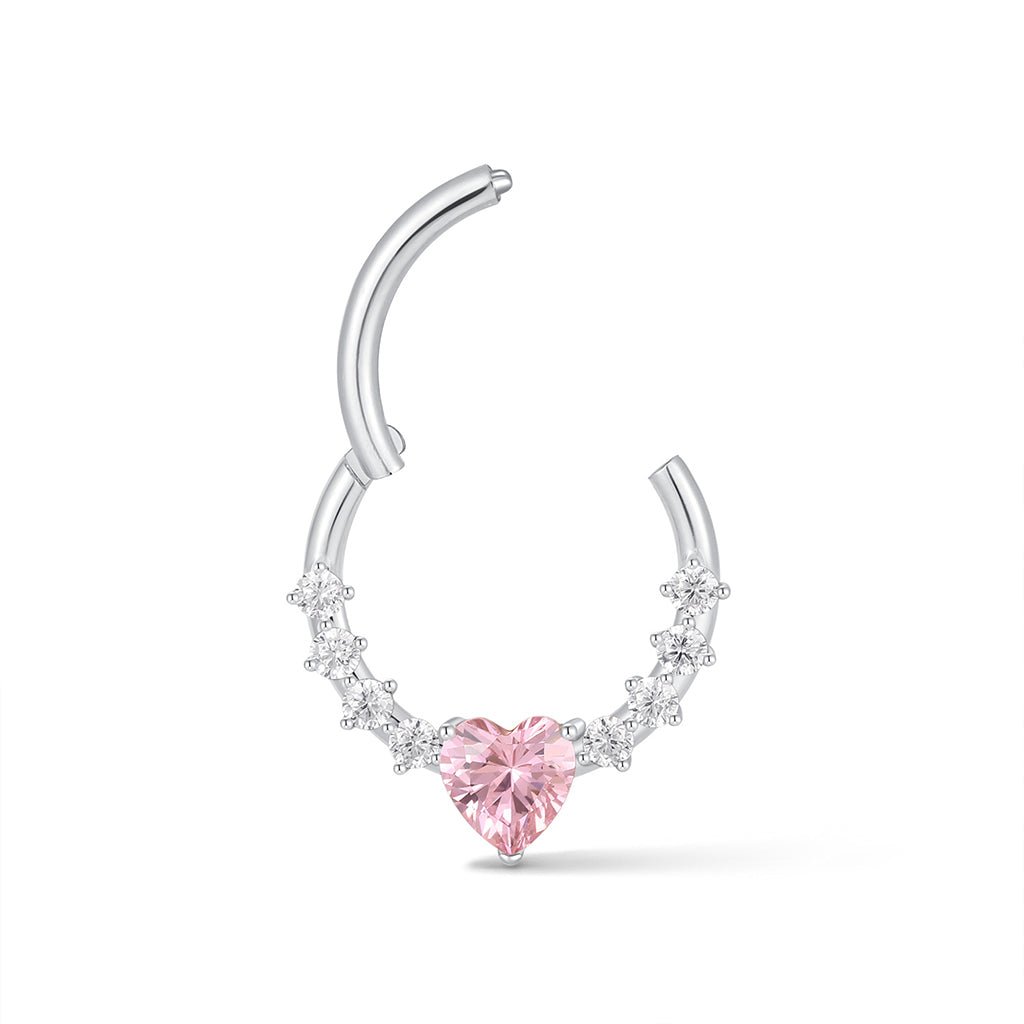 316L Stainless Steel Pink Heart Cubic Zirconia Segment Ring - SkinKandy | Body Jewellery & Piercing Online Australia