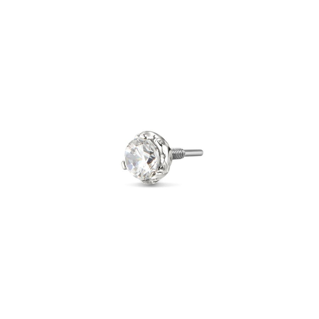 Titanium Guided Internally Threaded Hammered Round Cubic Zirconia Top Piercing - SkinKandy | Body Jewellery & Piercing Online Australia