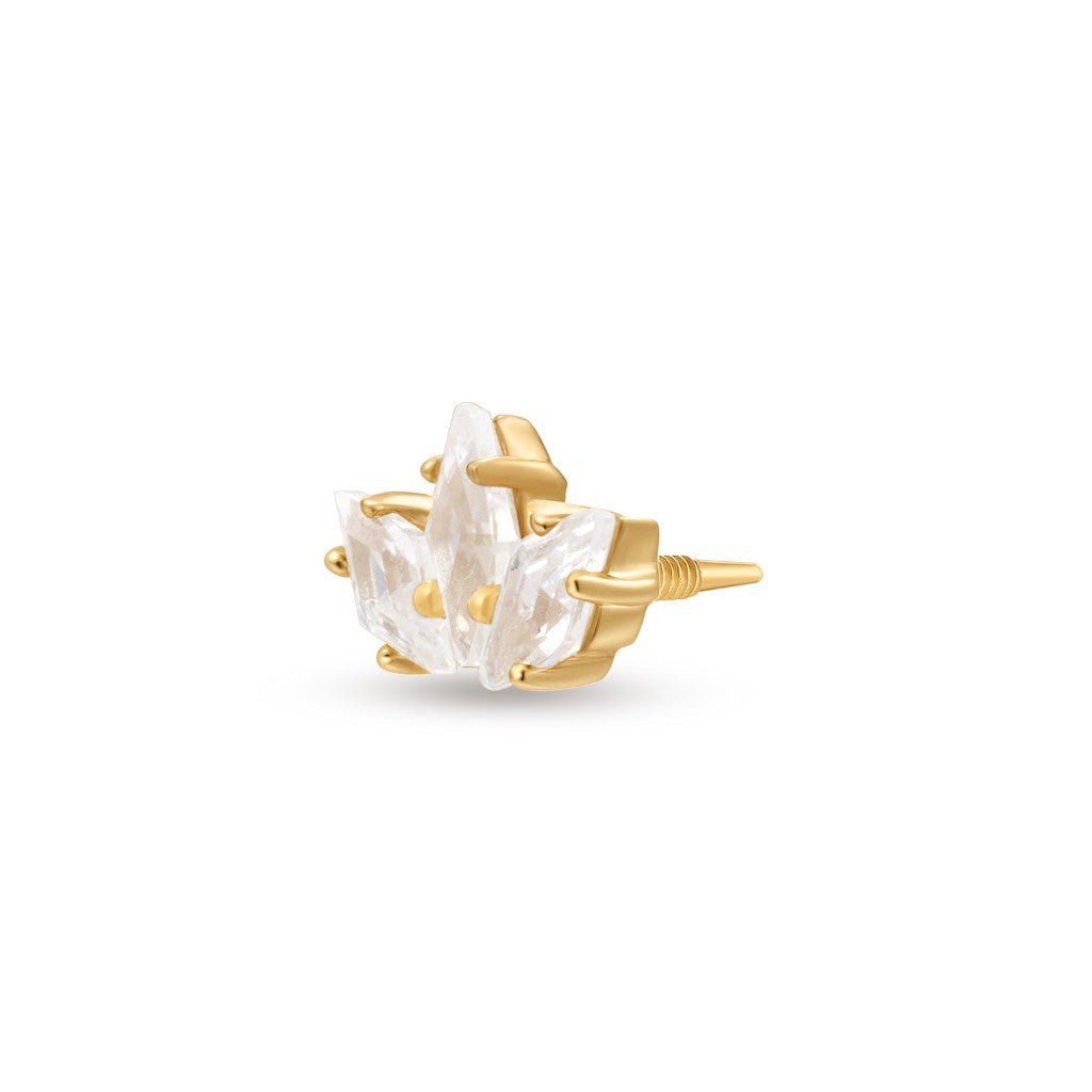 14K Solid Gold Guided Internally Threaded 3 Marquis Cubic Zirconia Top Piercing - SkinKandy | Body Jewellery & Piercing Online Australia