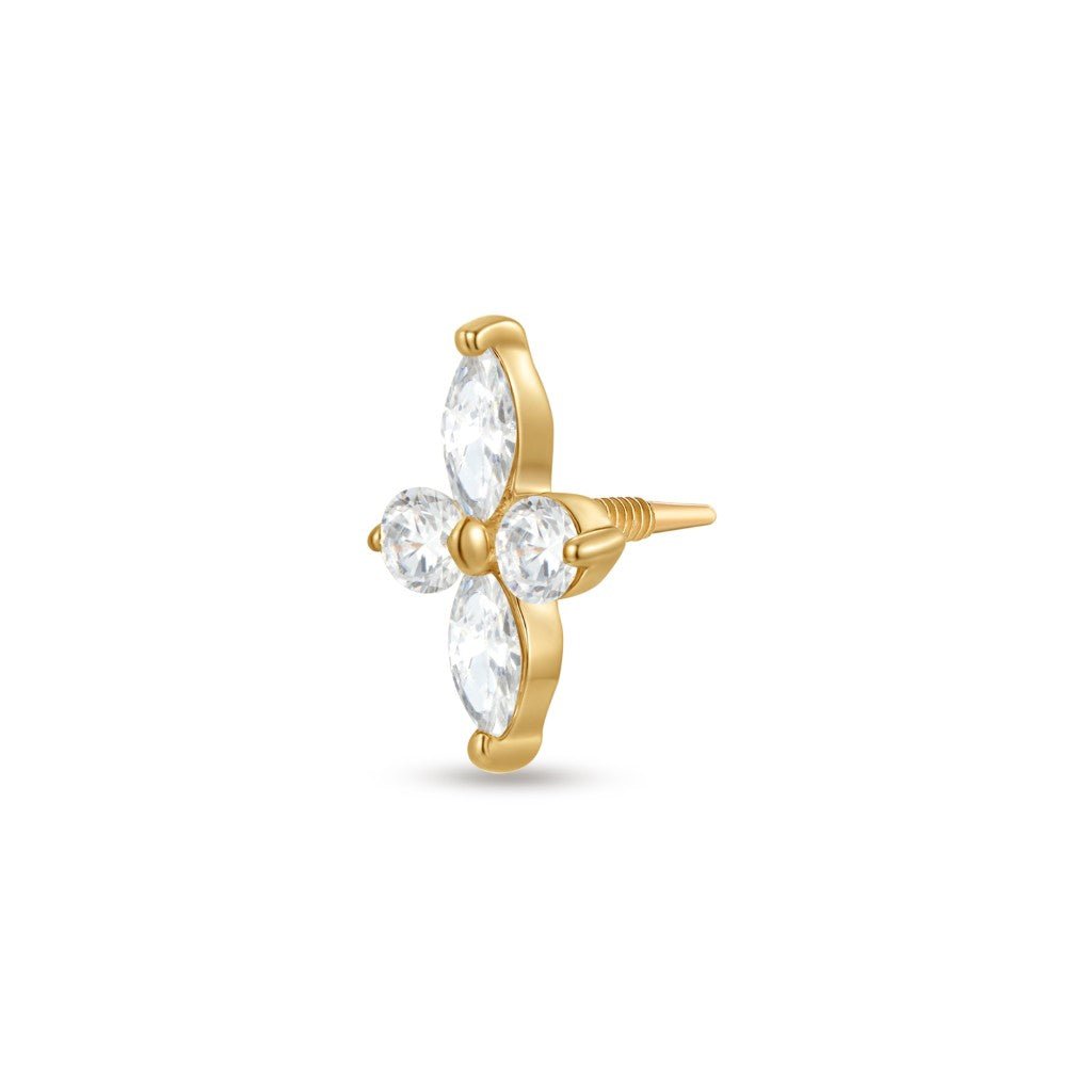 14K Solid Gold Guided Internally Threaded 4 Marquis Cubic Zirconia Top Piercing - SkinKandy | Body Jewellery & Piercing Online Australia