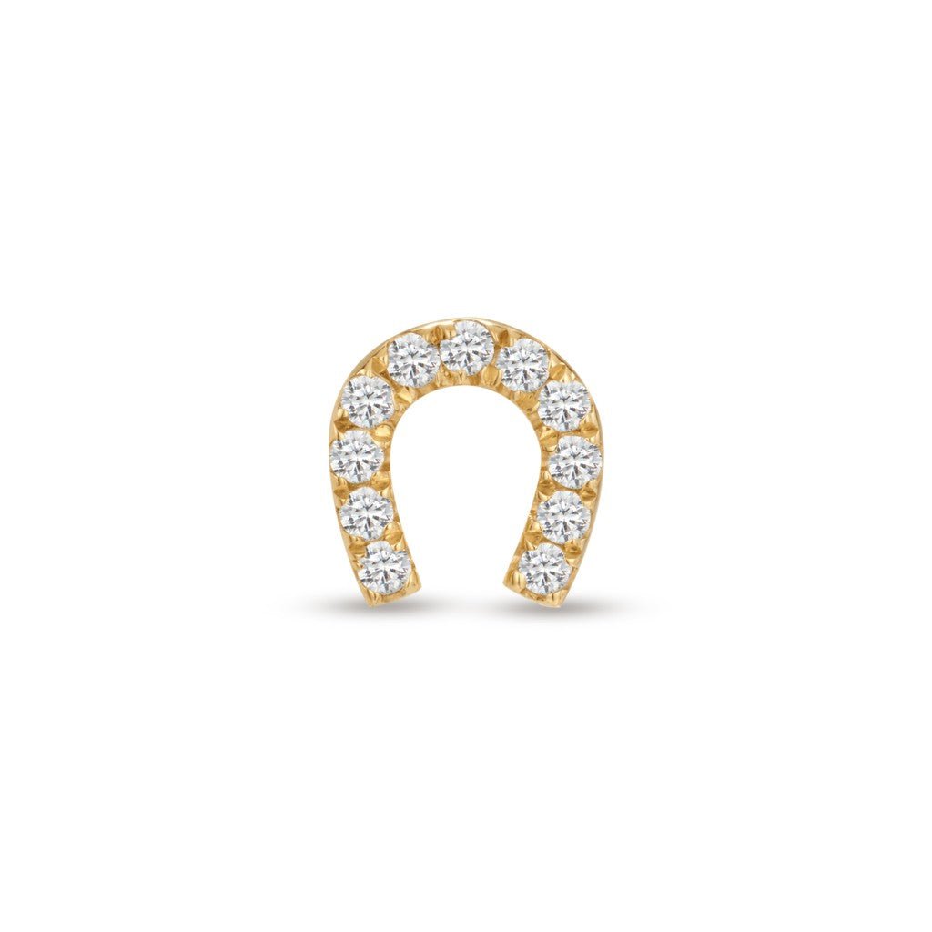 14K Solid Gold Guided Internally Threaded Paved Cubic Zirconia Horseshoe Piercing - SkinKandy | Body Jewellery & Piercing Online Australia