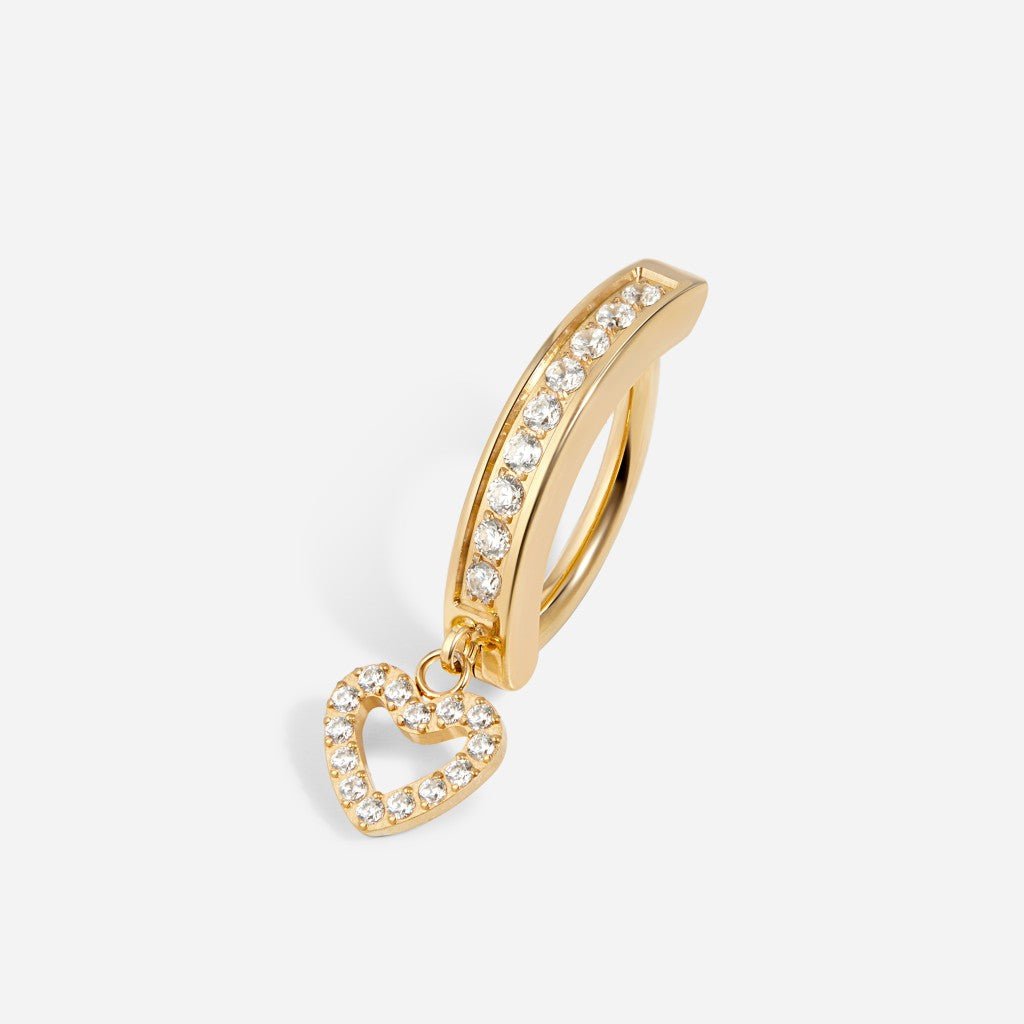 Titanium Cubic Zirconia Paved Heart Dangle Navel Clicker - SkinKandy | Body Jewellery & Piercing Online Australia