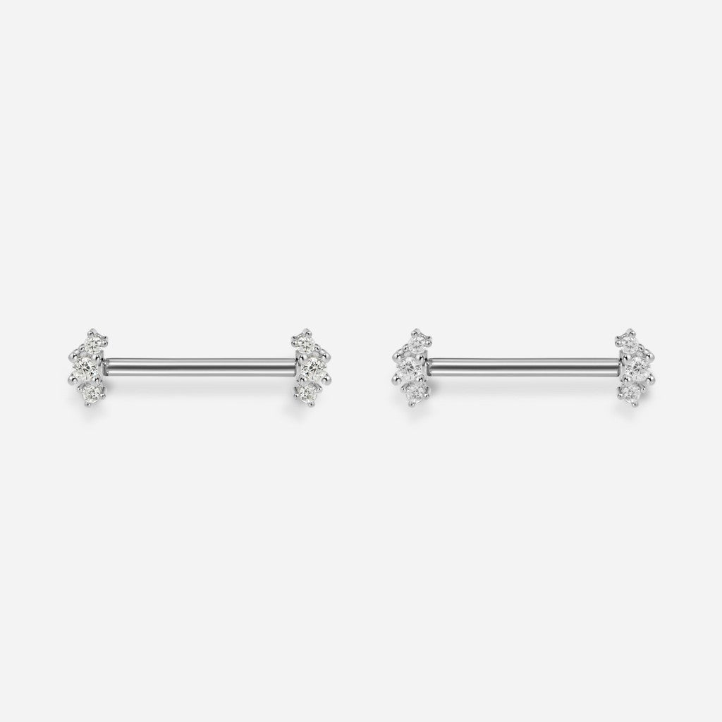 316L Surgical Steel Cubic Zirconia Externally Threaded Three Round Nipple Bar Pair - SkinKandy | Body Jewellery & Piercing Online Australia