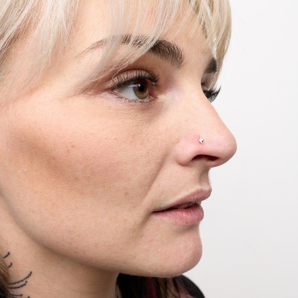 Titanium Internally Threaded Lightning Bolt Nose Flatback - SkinKandy | Body Jewellery & Piercing Online Australia