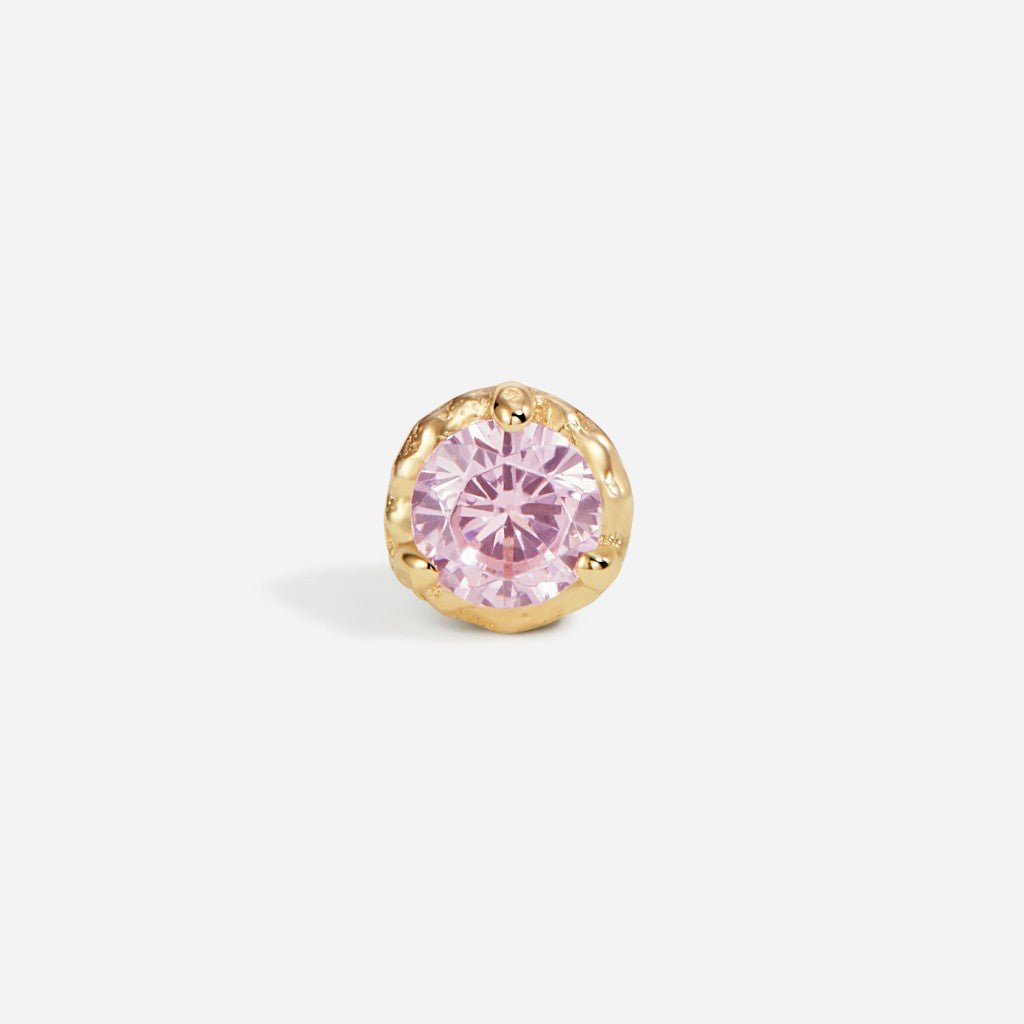 14K Solid Gold Guided Internally Threaded Hammered Pink Cubic Zirconia Top - SkinKandy | Body Jewellery & Piercing Online Australia
