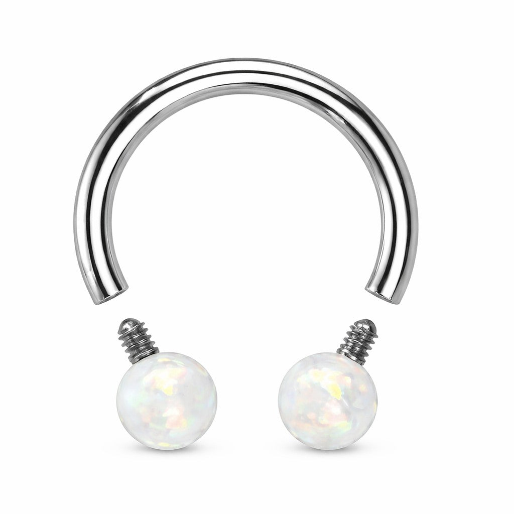 316L Surgical Steel Externally Threaded Horseshoe With Faux Opal Ends - SkinKandy | Body Jewellery & Piercing Online Australia