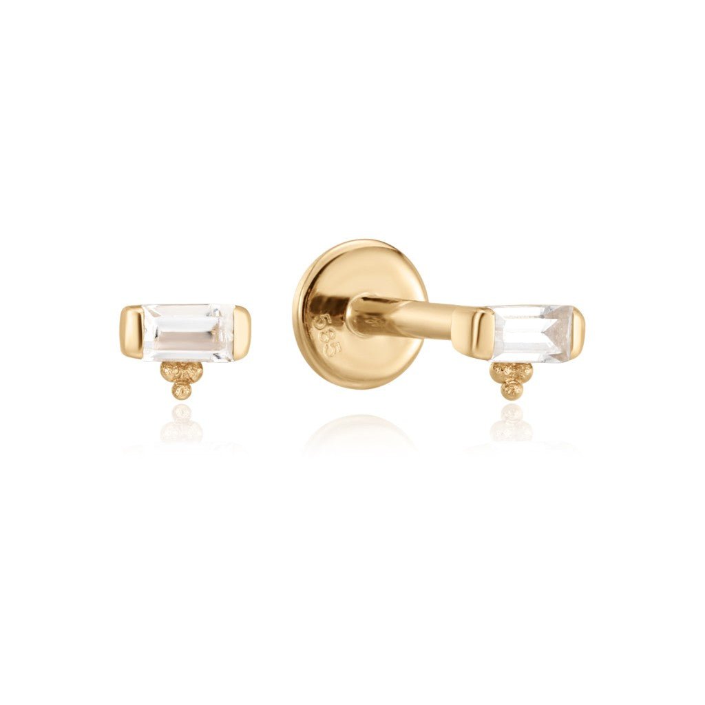 14K Solid Gold Internally Threaded Rectangle Cluster Cubic Zirconia Flatback - SkinKandy | Body Jewellery & Piercing Online Australia