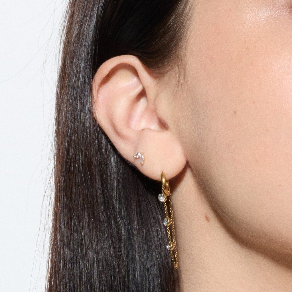 14K Solid Gold Guided Internally Threaded Dual Marquis Cubic Zirconia Piercing Top - SkinKandy | Body Jewellery & Piercing Online Australia