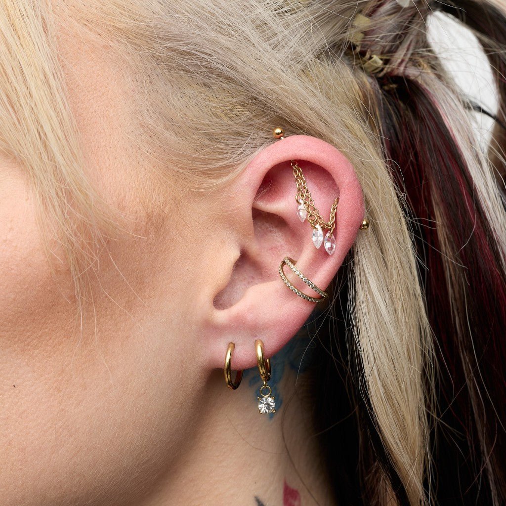 Titanium Internally Threaded Cubic Zirconia Chain Three Teardrop Industrial Barbell - SkinKandy | Body Jewellery & Piercing Online Australia