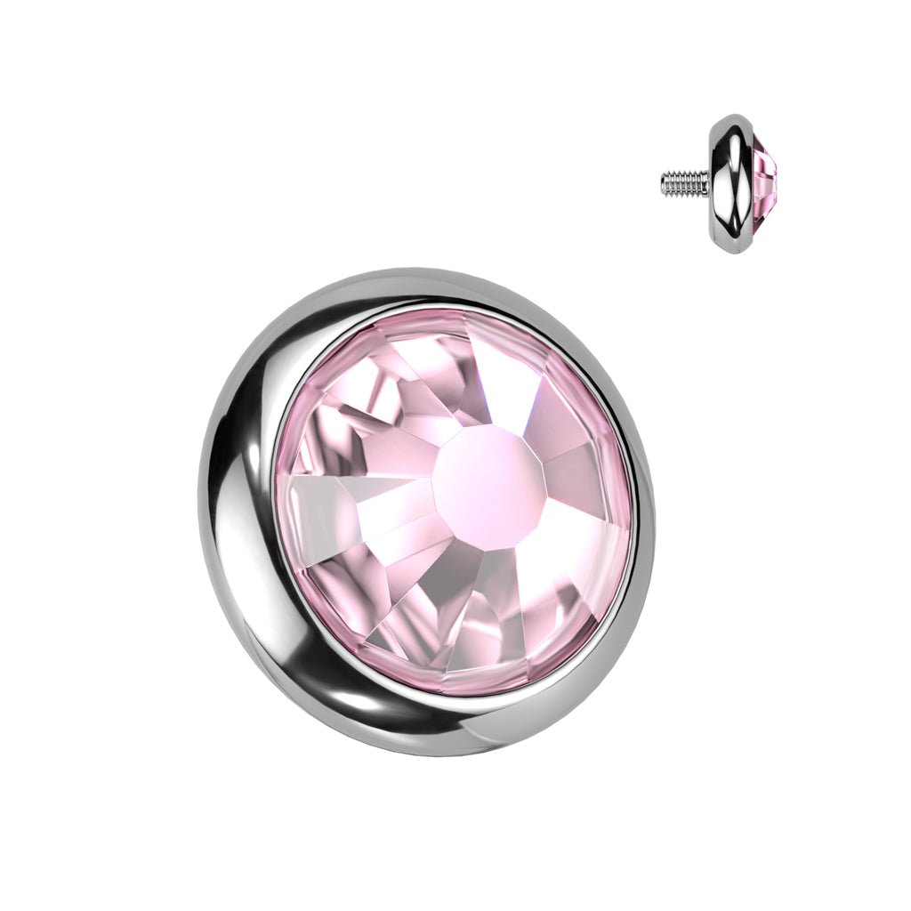Titanium Internally Threaded Top CZ Flat Bezel - Pink
