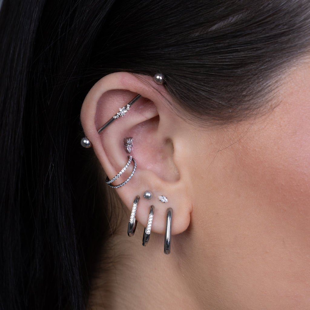 316L Stainless Steel Internally Threaded Starlight Cubic Zirconia Industrial Barbell - SkinKandy | Body Jewellery & Piercing Online Australia