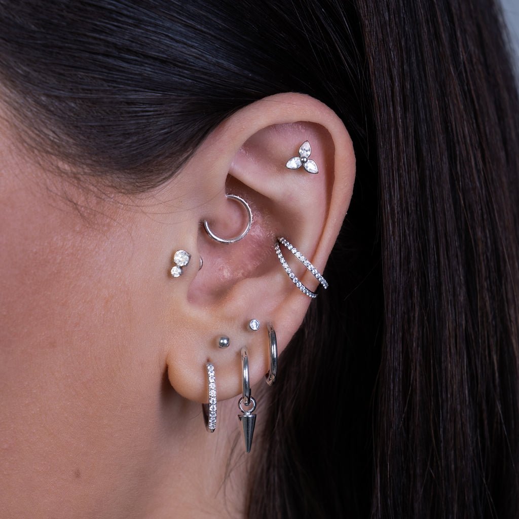 Titanium Internally Threaded Round Dual Cubic Zirconia Flatback - SkinKandy | Body Jewellery & Piercing Online Australia