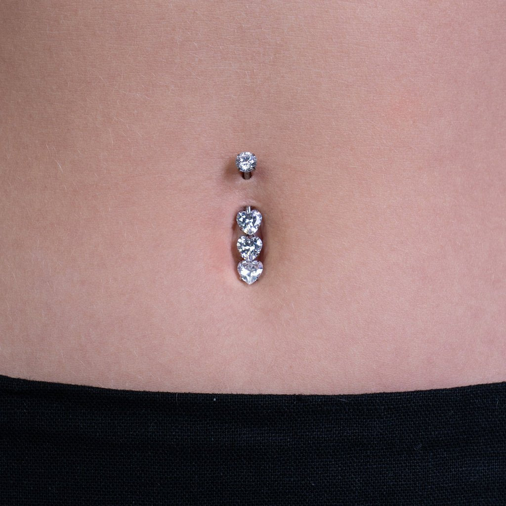 Titanium Internally Threaded Navel 3 Heart Cubic Zirconia Dangle - SkinKandy | Body Jewellery & Piercing Online Australia