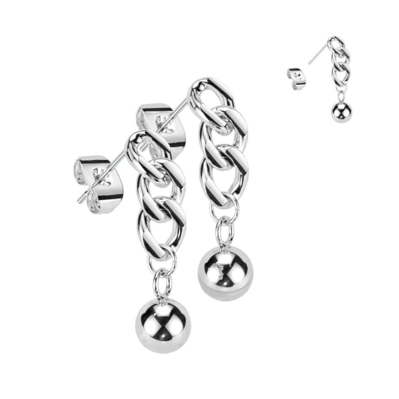 Chain Link Ball Dangle Earrings - SkinKandy | Body Jewellery & Piercing Online Australia