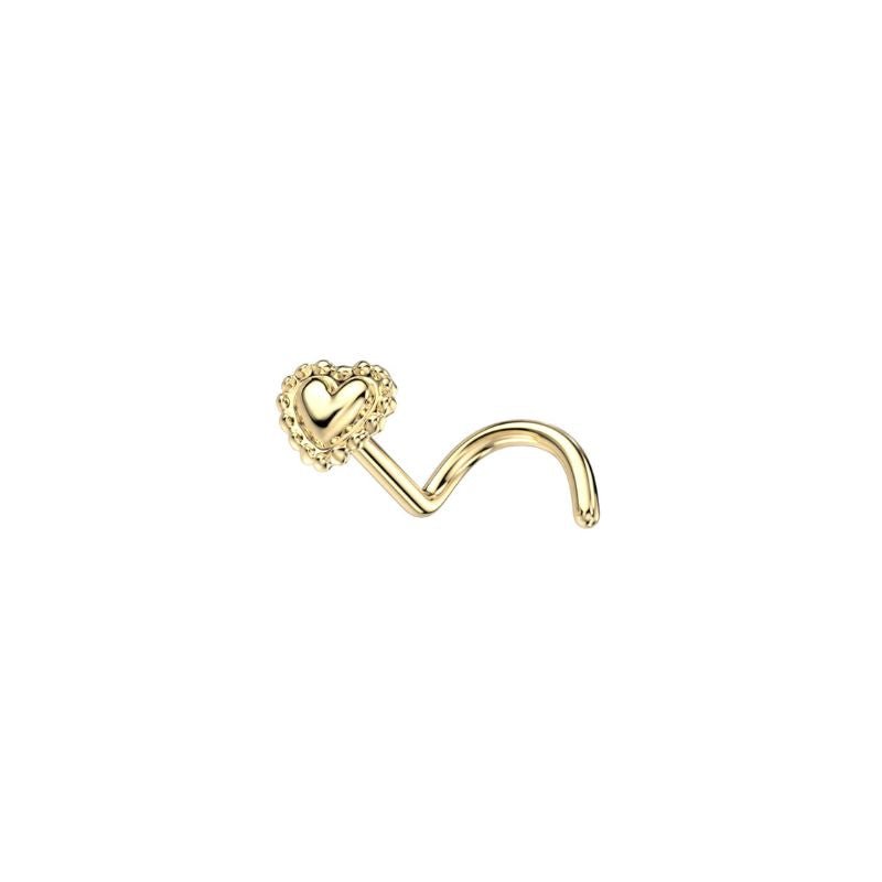 14K Solid Gold Beaded Heart Nose Screw - SkinKandy | Body Jewellery & Piercing Online Australia