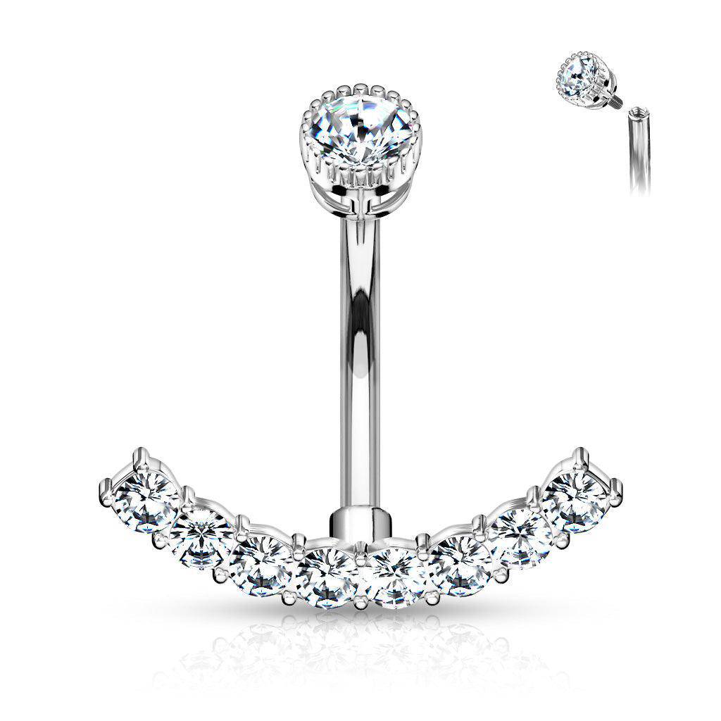 Curve Lined Cubic Zirconia Gem Belly Bar - SkinKandy | Body Jewellery & Piercing Online Australia