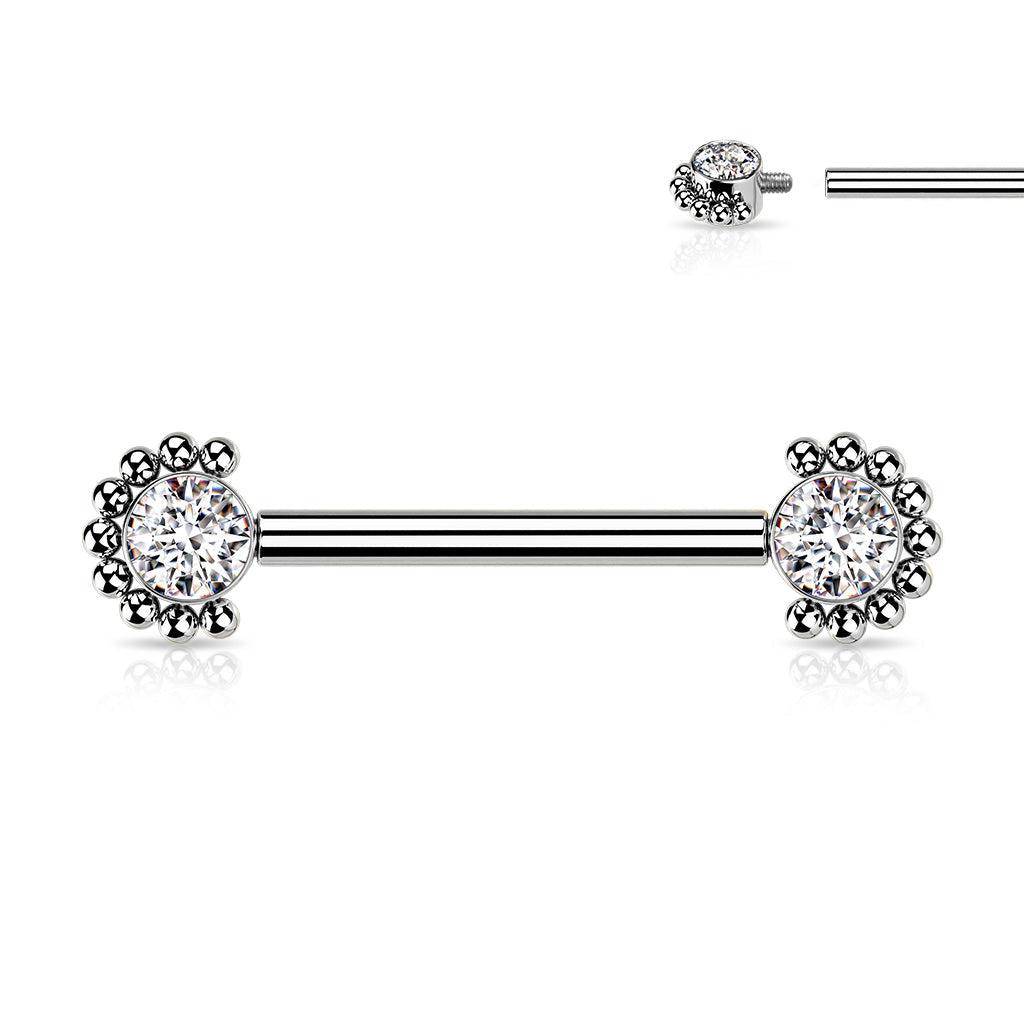 CZ Beaded Edge Titanium Nipple Bar