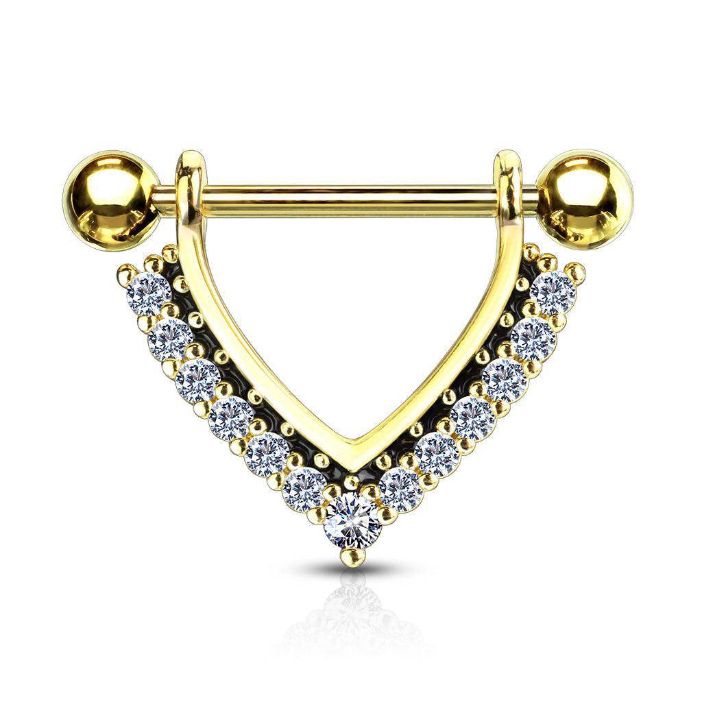 CZ Gem Lined Nipple Hanger - Yellow Gold