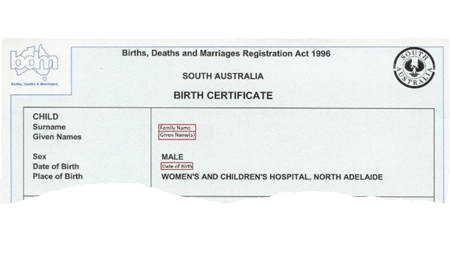 BIRTH CERTIFICATE WITH NAME & DOB