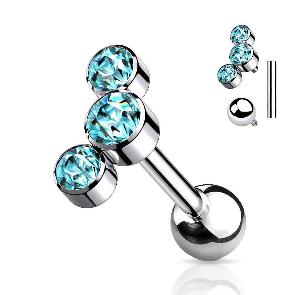 Titanium Curve Gem Internally Threaded Cartilage Barbell - SkinKandy | Body Jewellery & Piercing Online Australia