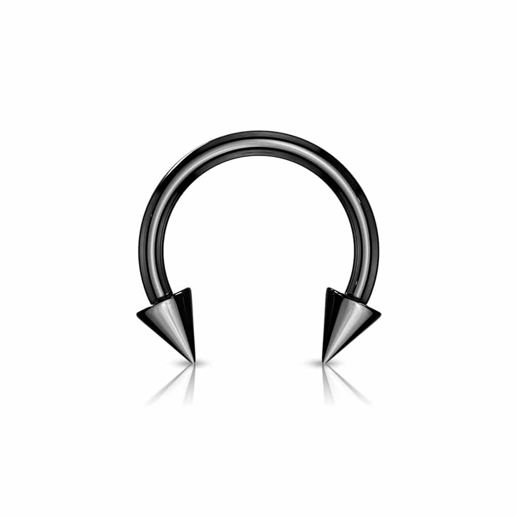 Black Titanium IP Steel Horseshoe with Spikes – 16G & 14G