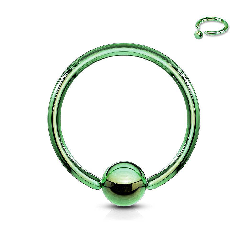 Green Titanium Ion Plated over Steel Ball Closure Ring - SkinKandy | Body Jewellery & Piercing Online Australia
