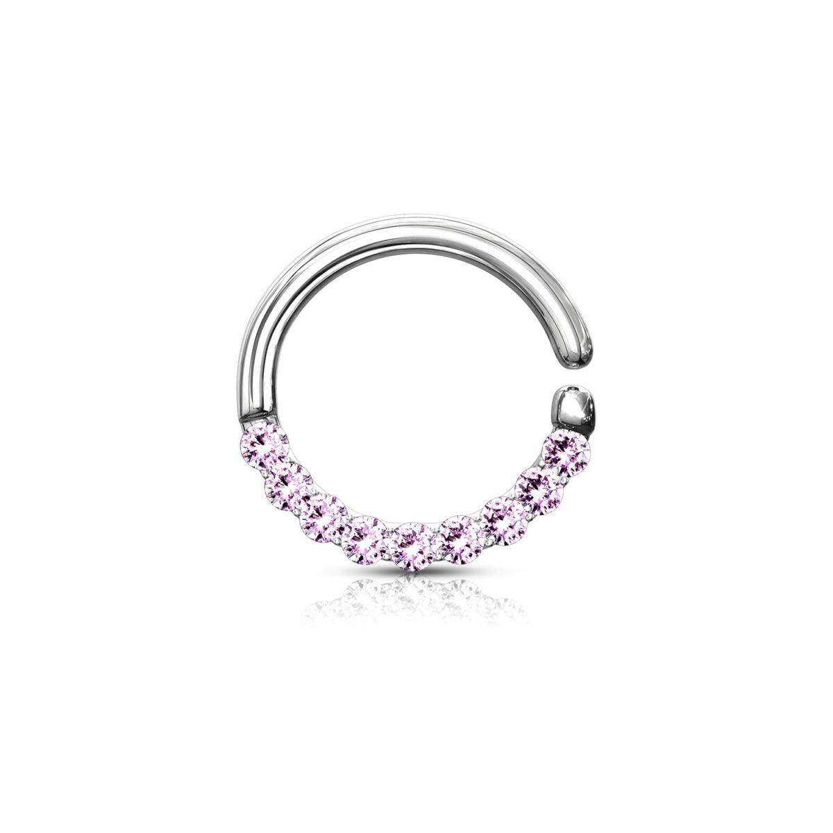 Pink Half Circle Lined CZ Bendable Hoop Ring - SkinKandy | Body Jewellery & Piercing Online Australia