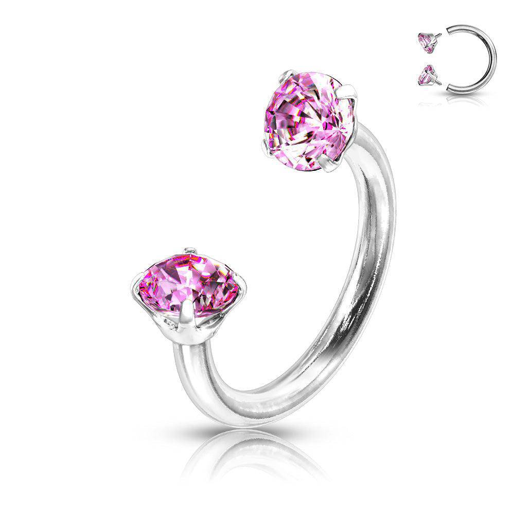 Pink Internally Threaded Horseshoe with Claw - Set Gems - SkinKandy | Body Jewellery & Piercing Online Australia
