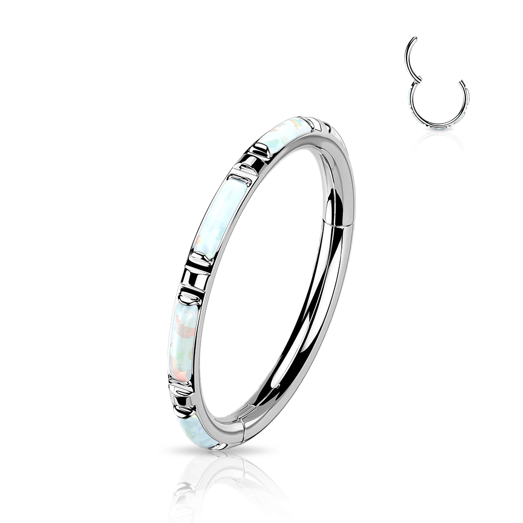 Outward Facing Opal Titanium Hinged Segment Ring - SkinKandy | Body Jewellery & Piercing Online Australia
