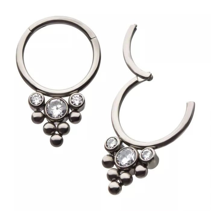 Titanium CZ Gem Cluster with Beads Hinged Segment Clicker - SkinKandy | Body Jewellery & Piercing Online Australia