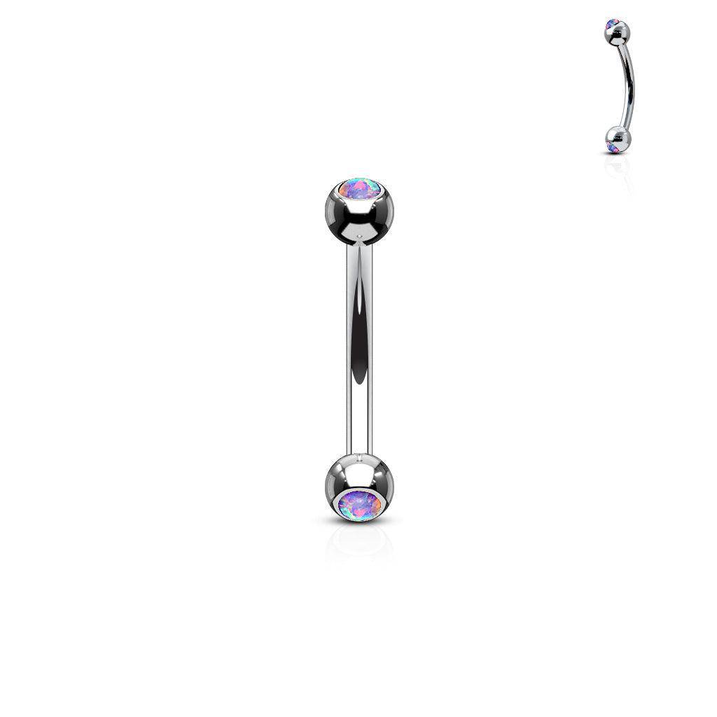 Steel Curved Barbell with Bezel Set Opal Ends - SkinKandy | Body Jewellery & Piercing Online Australia