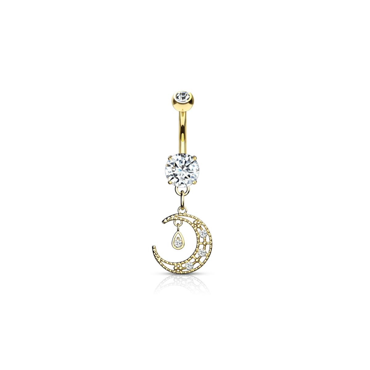 Crystal Moon Dangle Belly Bar SkinKandy Body Jewellery