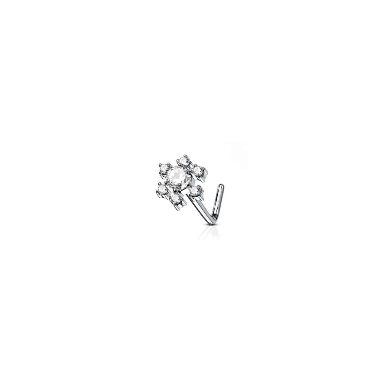 CZ Flower Steel L Bend Nose Stud - SkinKandy | Body Jewellery & Piercing Online Australia