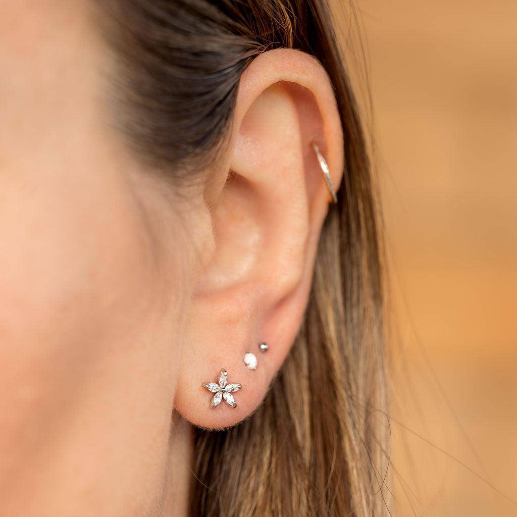 CZ Flower Steel Stud Earrings - SkinKandy | Body Jewellery & Piercing Online Australia