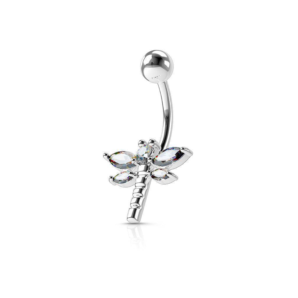 Dragonfly Clear CZ Steel Belly Ring - SkinKandy | Body Jewellery & Piercing Online Australia