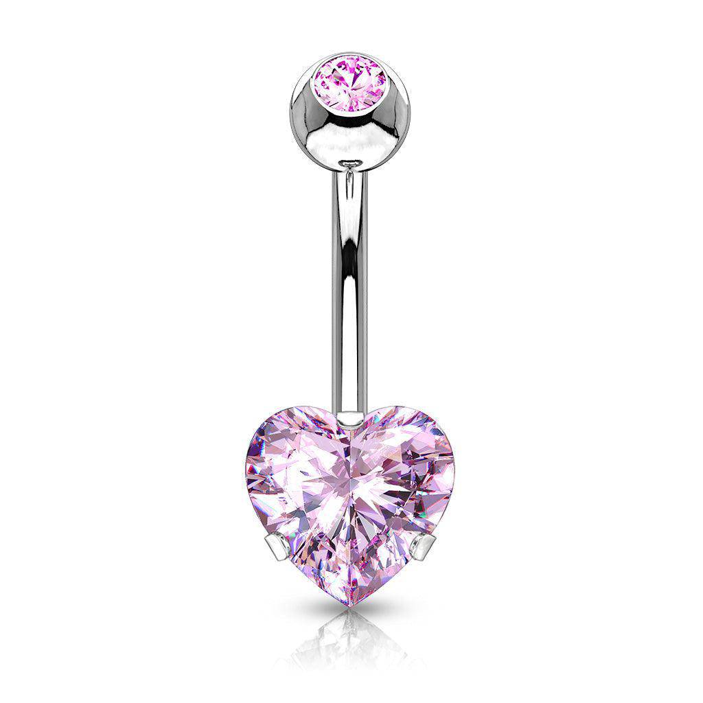 Heart Shaped Belly Ring with CZ Top & Bottom - SkinKandy | Body Jewellery & Piercing Online Australia