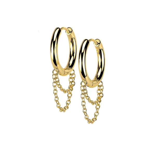 Double Chain Steel Hoop Earrings - Pair - SkinKandy | Body Jewellery & Piercing Online Australia